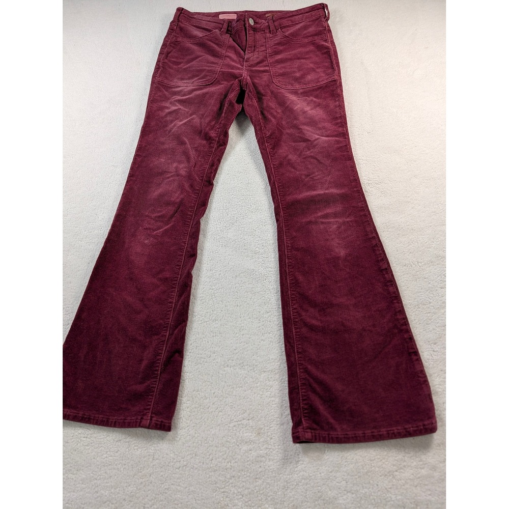 Pilcro Burgundy Wine Corduroy Flare Pants Mid Rise Stretch Size 28 Modal Blend